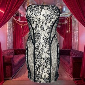 Forever 21 Sexy Beige Nude Black Lace Strapless Bodycon Cocktail Mini Dress S